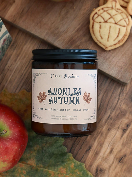 Avonlea Autumn handmade scented candle from above regular cotton wick