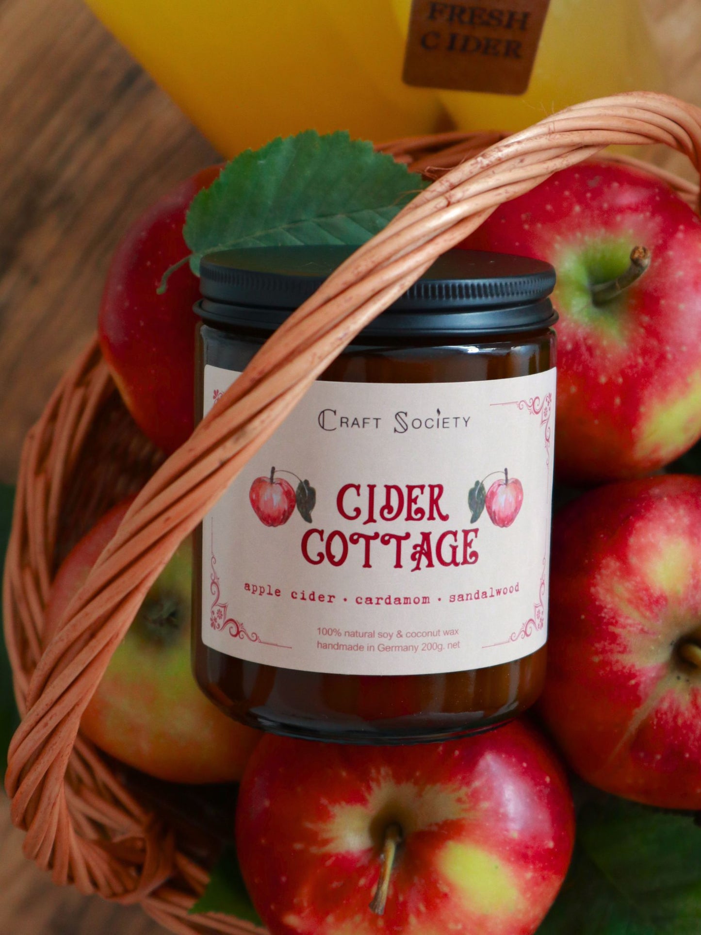 Cider Cottage handmade scented candle from above regular cotton wick
