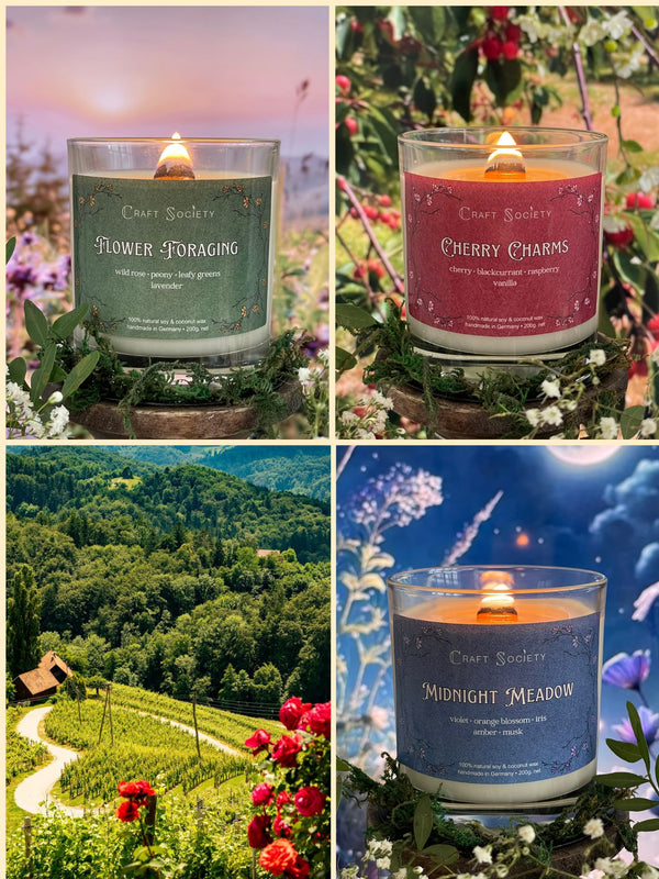 A bundle of three scented candles from the Bloomcore collection, deluxe edition