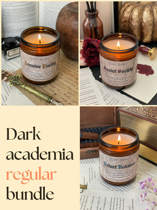 A bundle of three scented candles from the Dark Academia collection, regular edition
