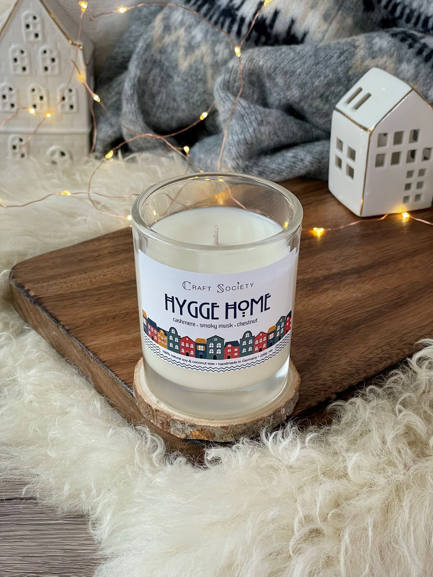 A scented candle made from vegetable wax with cotton wick