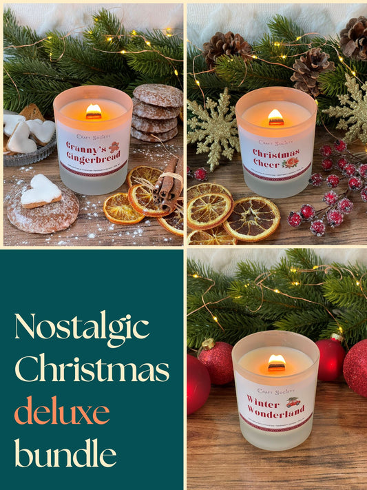 A bundle of three deluxe scented candles from the Nostalgic Christmas collection